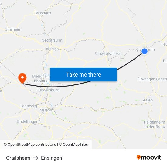 Crailsheim to Ensingen map