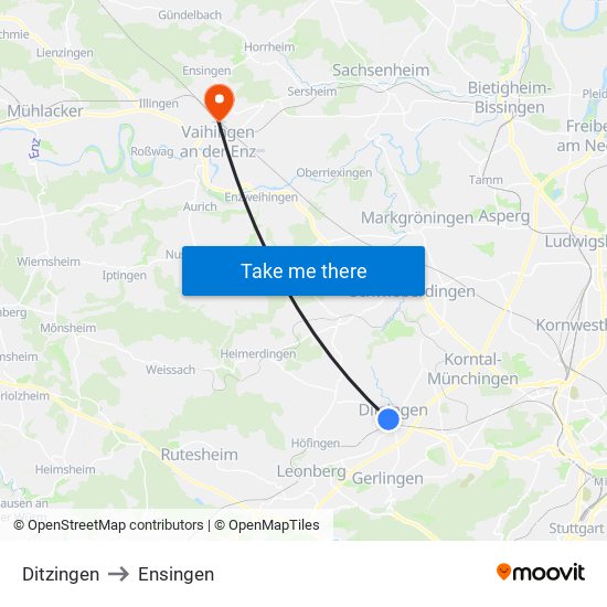 Ditzingen to Ensingen map