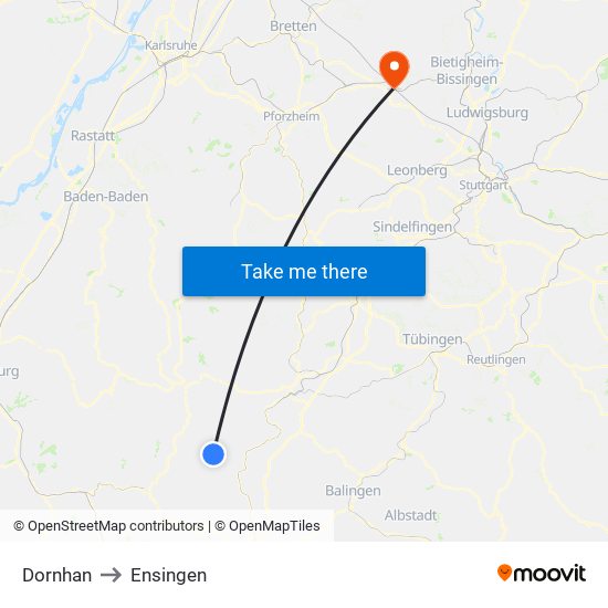 Dornhan to Ensingen map