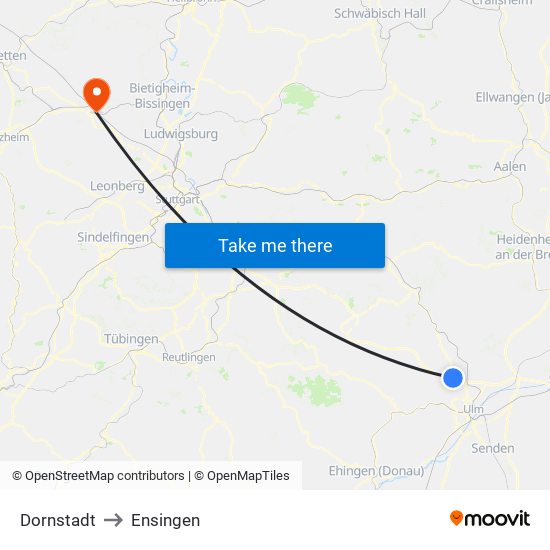 Dornstadt to Ensingen map