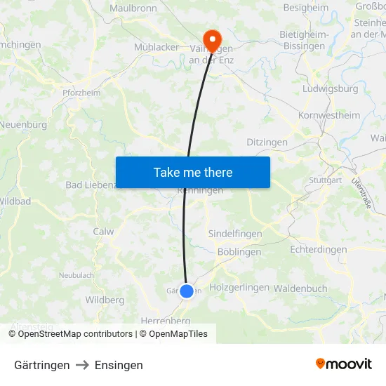 Gärtringen to Ensingen map