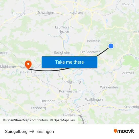 Spiegelberg to Ensingen map