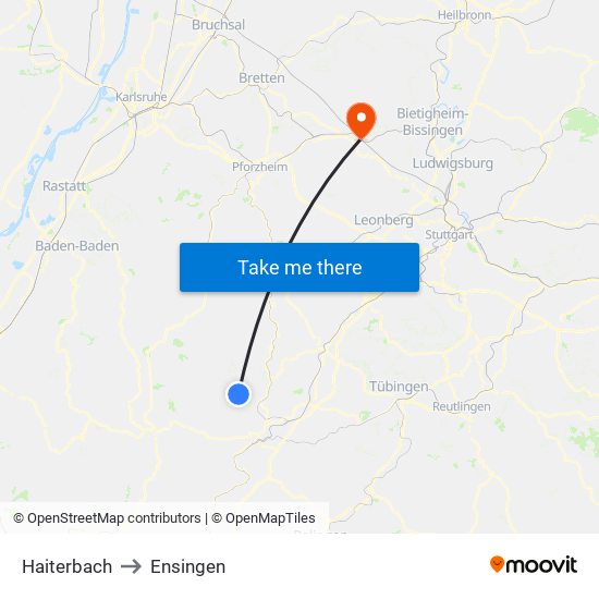Haiterbach to Ensingen map