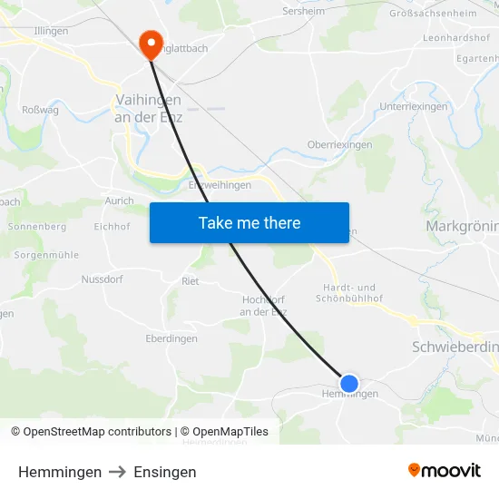 Hemmingen to Ensingen map