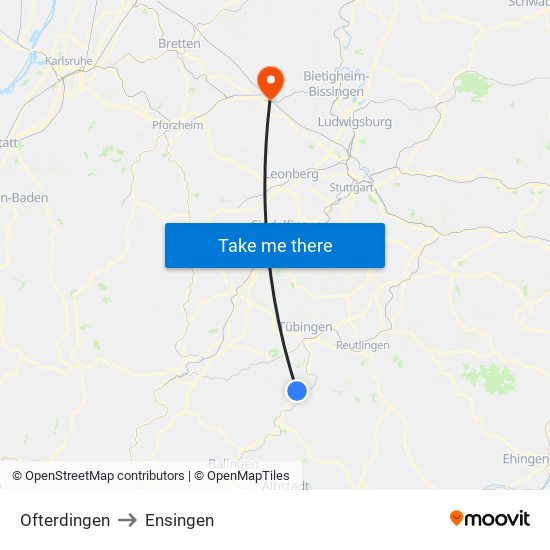 Ofterdingen to Ensingen map