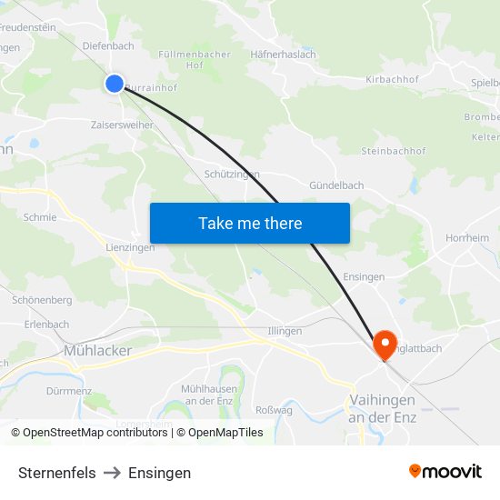 Sternenfels to Ensingen map