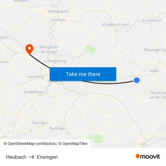 Heubach to Ensingen map