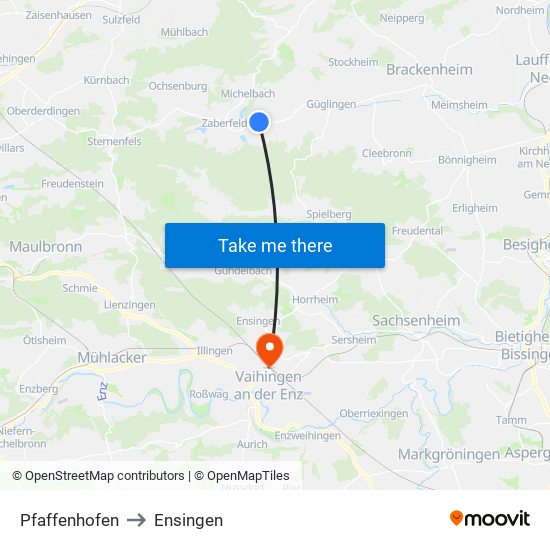 Pfaffenhofen to Ensingen map