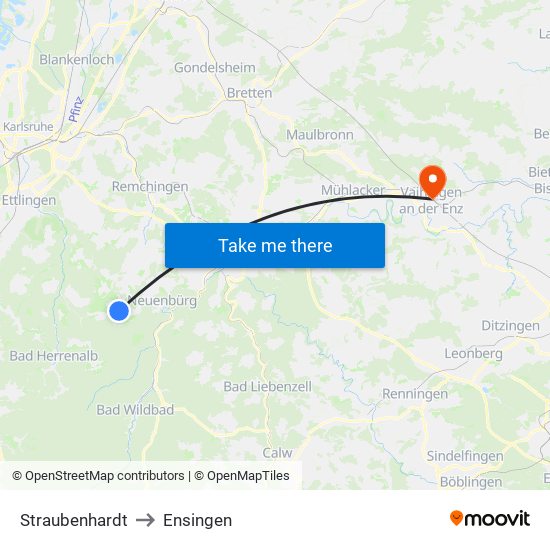 Straubenhardt to Ensingen map