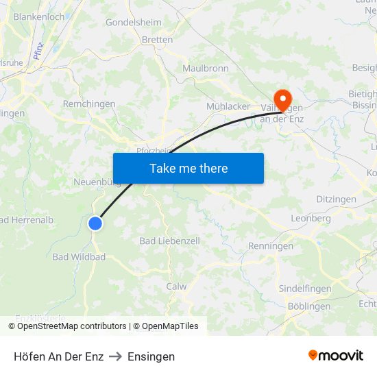 Höfen An Der Enz to Ensingen map