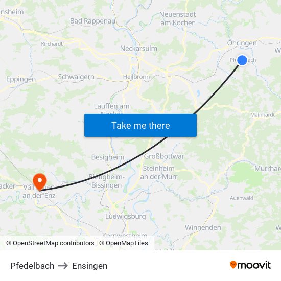 Pfedelbach to Ensingen map