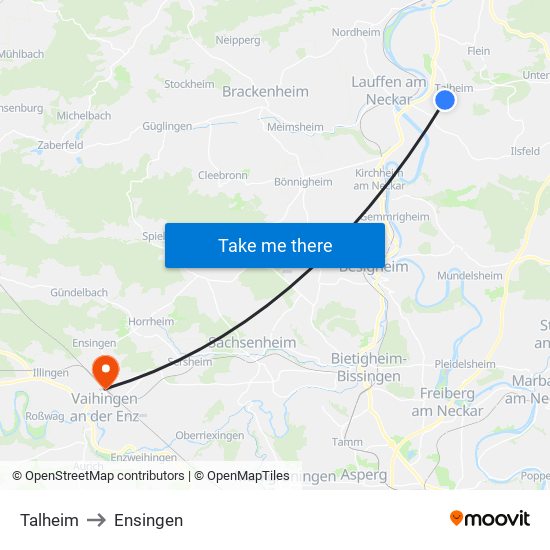Talheim to Ensingen map