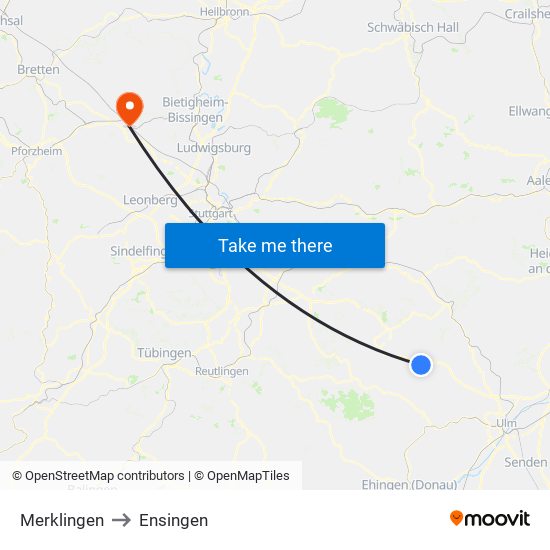 Merklingen to Ensingen map