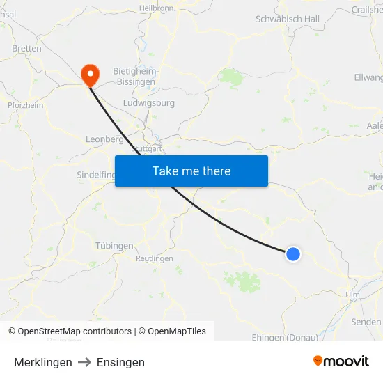 Merklingen to Ensingen map
