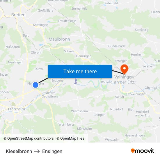 Kieselbronn to Ensingen map