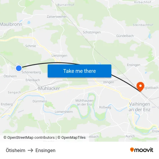 Ötisheim to Ensingen map