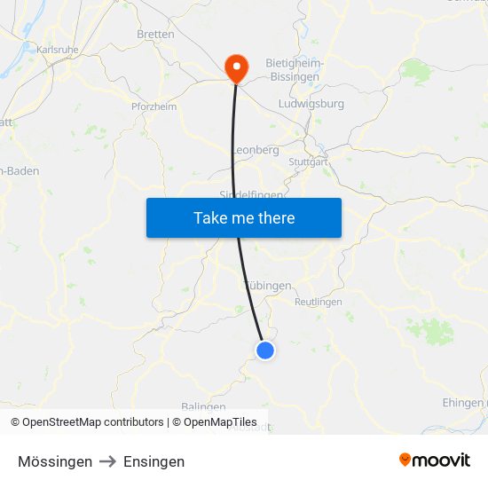 Mössingen to Ensingen map