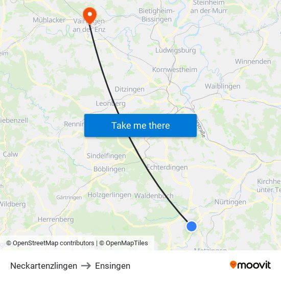 Neckartenzlingen to Ensingen map