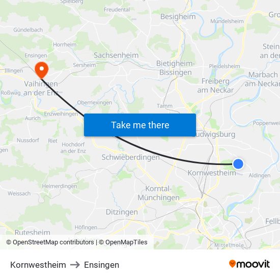 Kornwestheim to Ensingen map