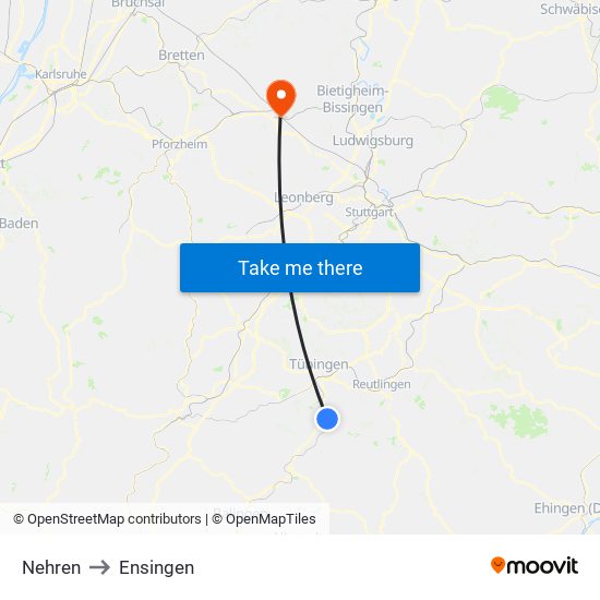 Nehren to Ensingen map
