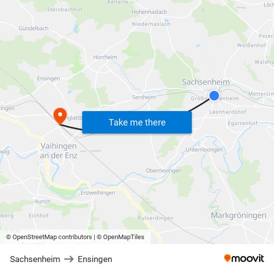 Sachsenheim to Ensingen map
