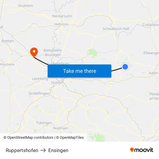 Ruppertshofen to Ensingen map