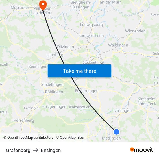 Grafenberg to Ensingen map