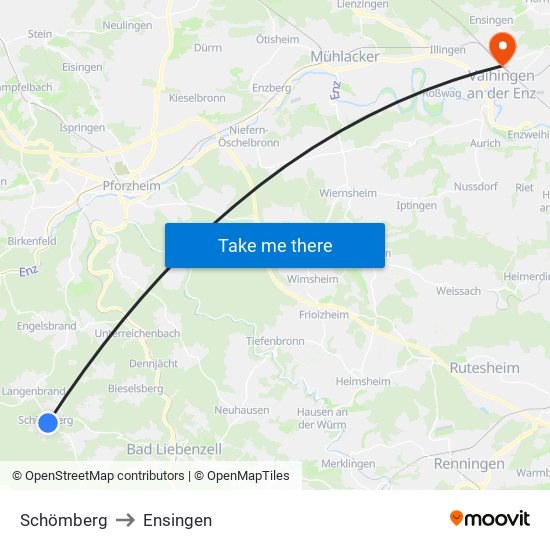 Schömberg to Ensingen map