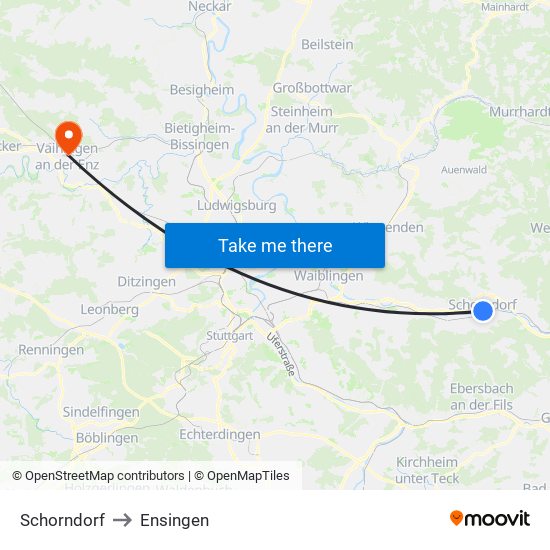 Schorndorf to Ensingen map