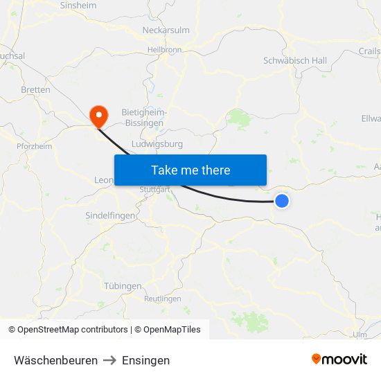 Wäschenbeuren to Ensingen map