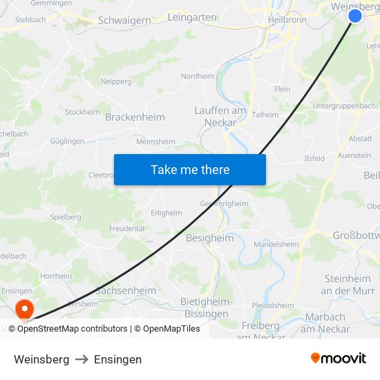 Weinsberg to Ensingen map
