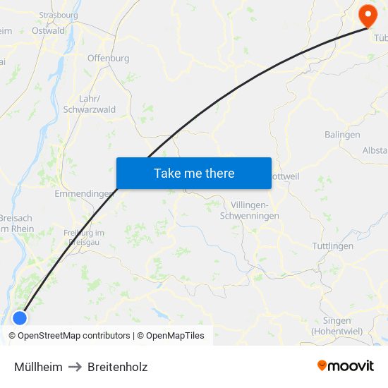 Müllheim to Breitenholz map