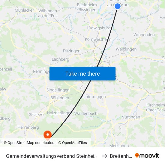 Gemeindeverwaltungsverband Steinheim-Murr to Breitenholz map