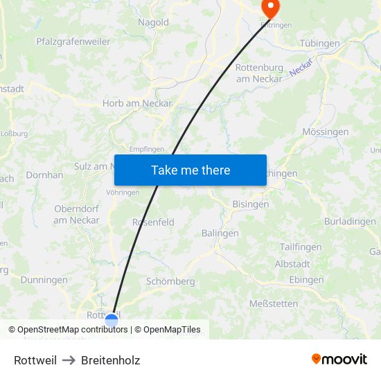 Rottweil to Breitenholz map