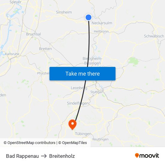 Bad Rappenau to Breitenholz map