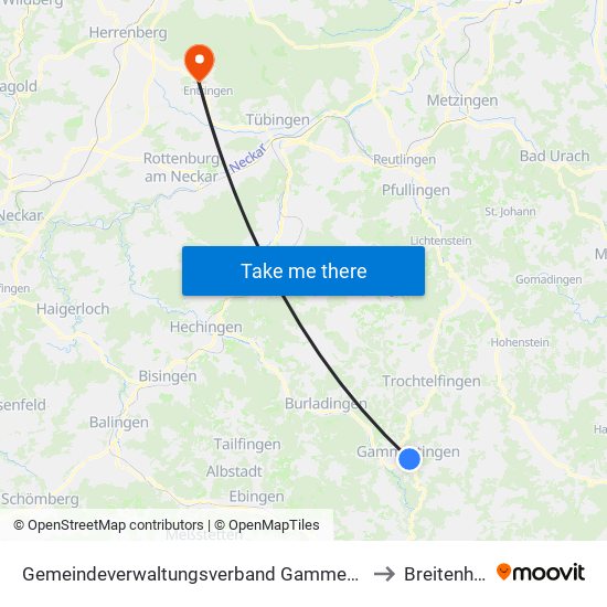 Gemeindeverwaltungsverband Gammertingen to Breitenholz map