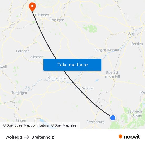 Wolfegg to Breitenholz map