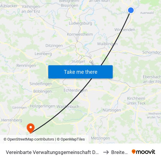 Vereinbarte Verwaltungsgemeinschaft Der Stadt Backnang to Breitenholz map