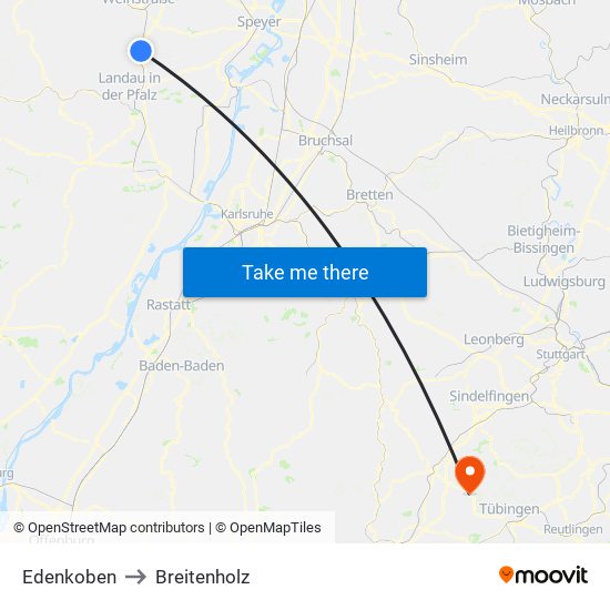 Edenkoben to Breitenholz map