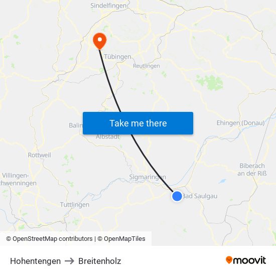 Hohentengen to Breitenholz map