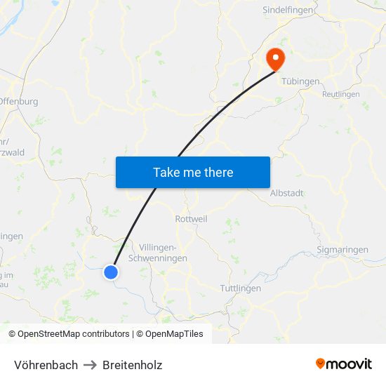 Vöhrenbach to Breitenholz map