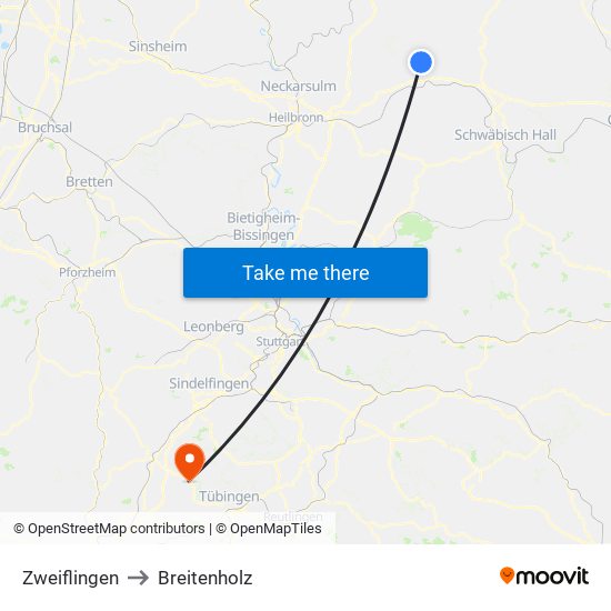 Zweiflingen to Breitenholz map