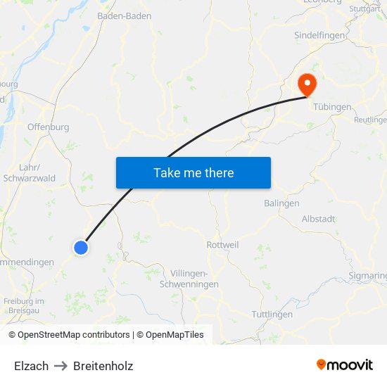 Elzach to Breitenholz map