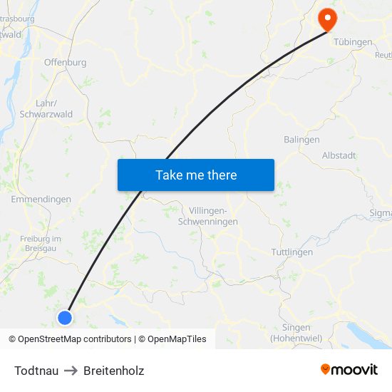 Todtnau to Breitenholz map