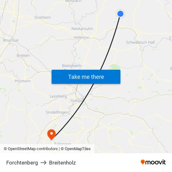 Forchtenberg to Breitenholz map