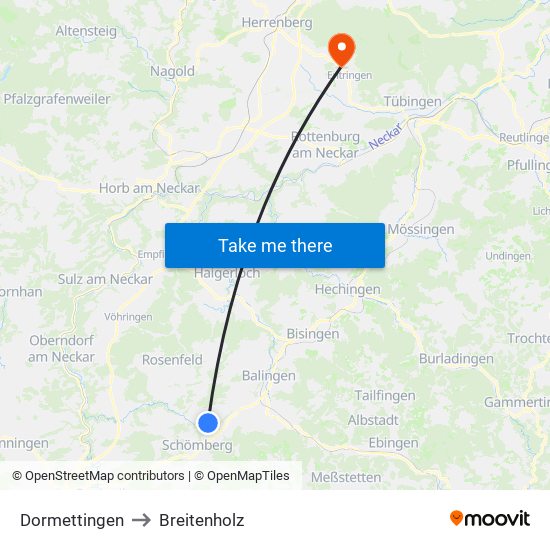 Dormettingen to Breitenholz map