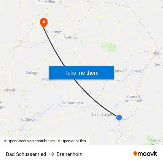 Bad Schussenried to Breitenholz map