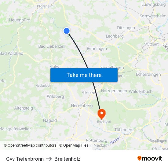 Gvv Tiefenbronn to Breitenholz map