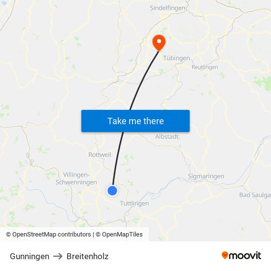 Gunningen to Breitenholz map