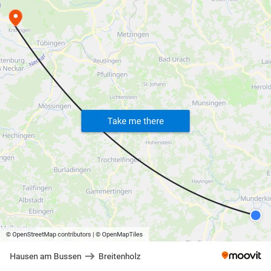 Hausen am Bussen to Breitenholz map